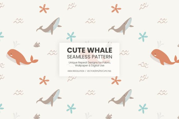 Enhance Your Creative Projects with the Cute Whale Seamless Pattern Vector
