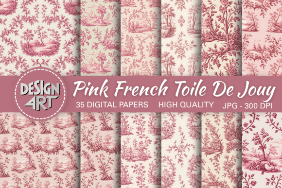 Pink French Toile De Jouy Digital Paper