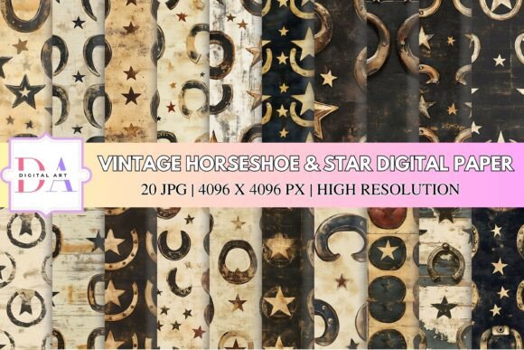 Vintage Horseshoe Star Digital Paper: A Timeless Addition to Creative Projects