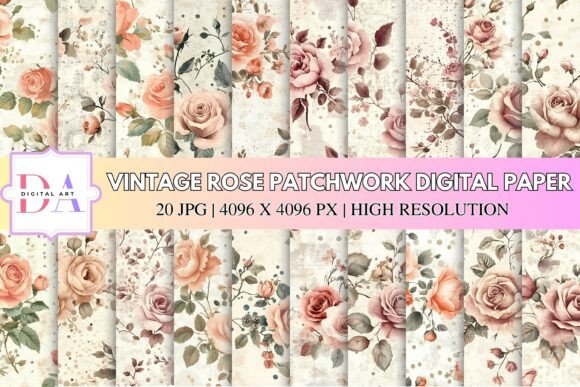 Vintage Rose Patchwork Digital Paper
